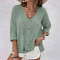 Women's V-Neck Button-Up Summer Blouse | Loose Fit
