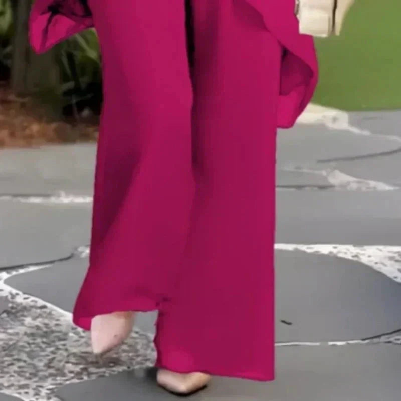 Women's Two-Piece Formal Set | Asymmetrical Layered Top and Wide-Leg Pants