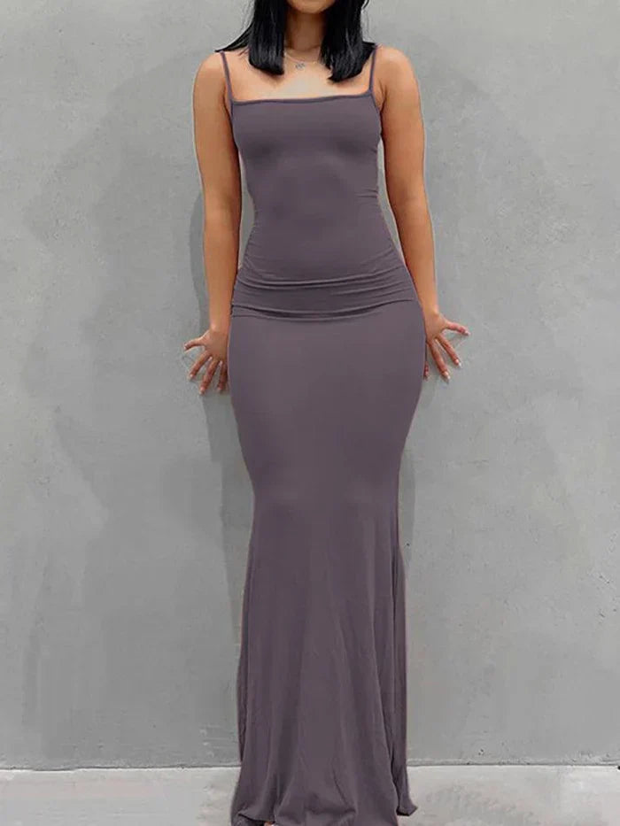 Solid Classic Strap Bodycon Rib Maxi Dress