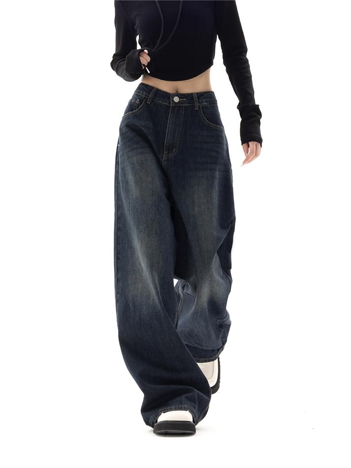 Women's Dark Blue 90s Style Baggy Boyfriend Jeans