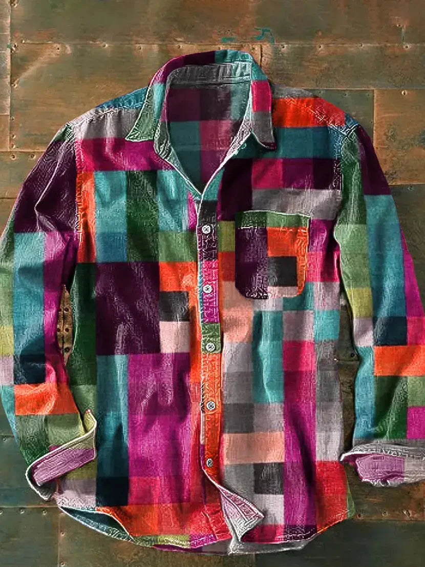 Men's Long Sleeve Colorful Checkered Shirt