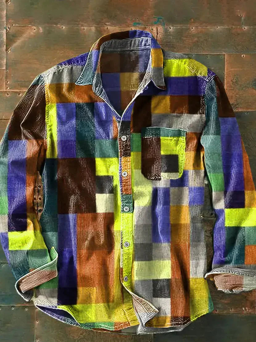 Men's Long Sleeve Colorful Checkered Shirt
