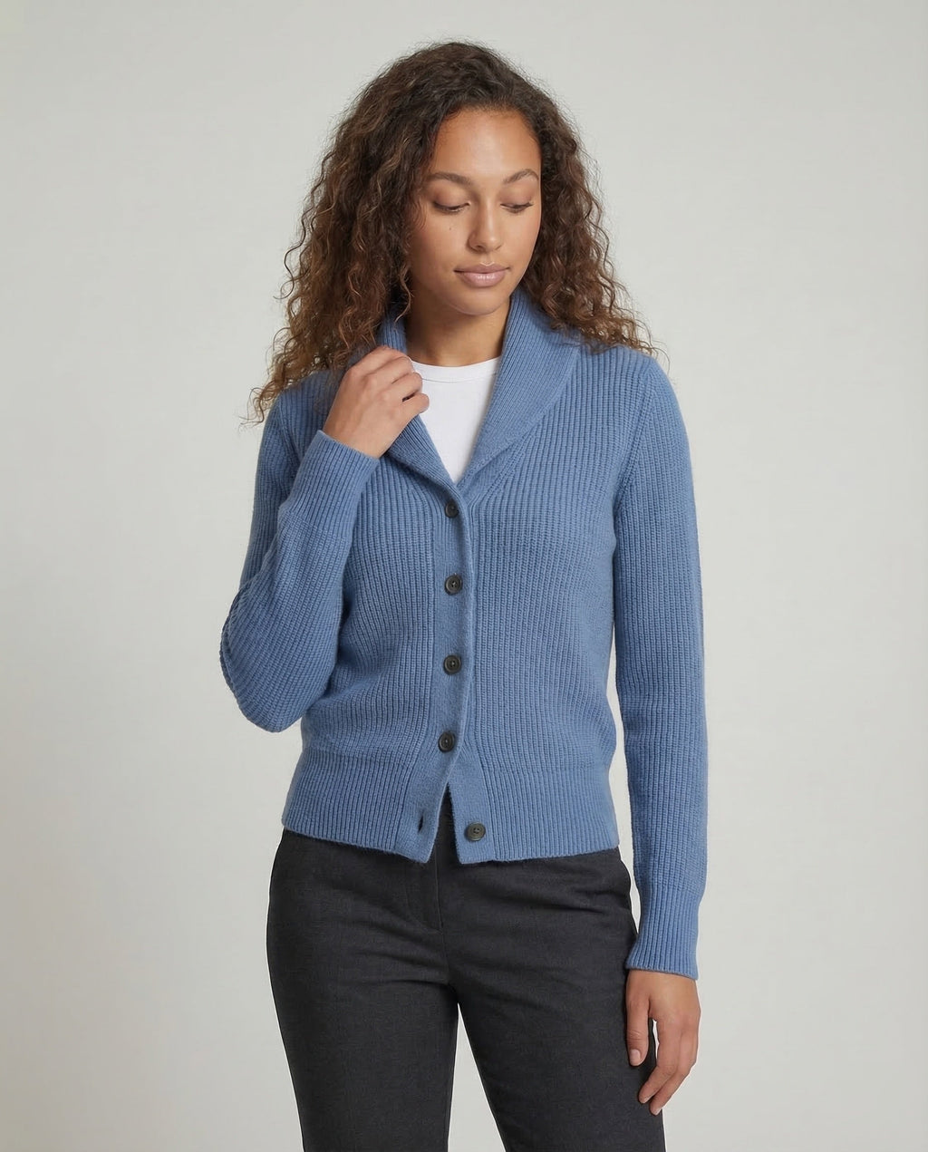 Women’s Ribbed Knit Button-Front Cardigan | Shawl Collar