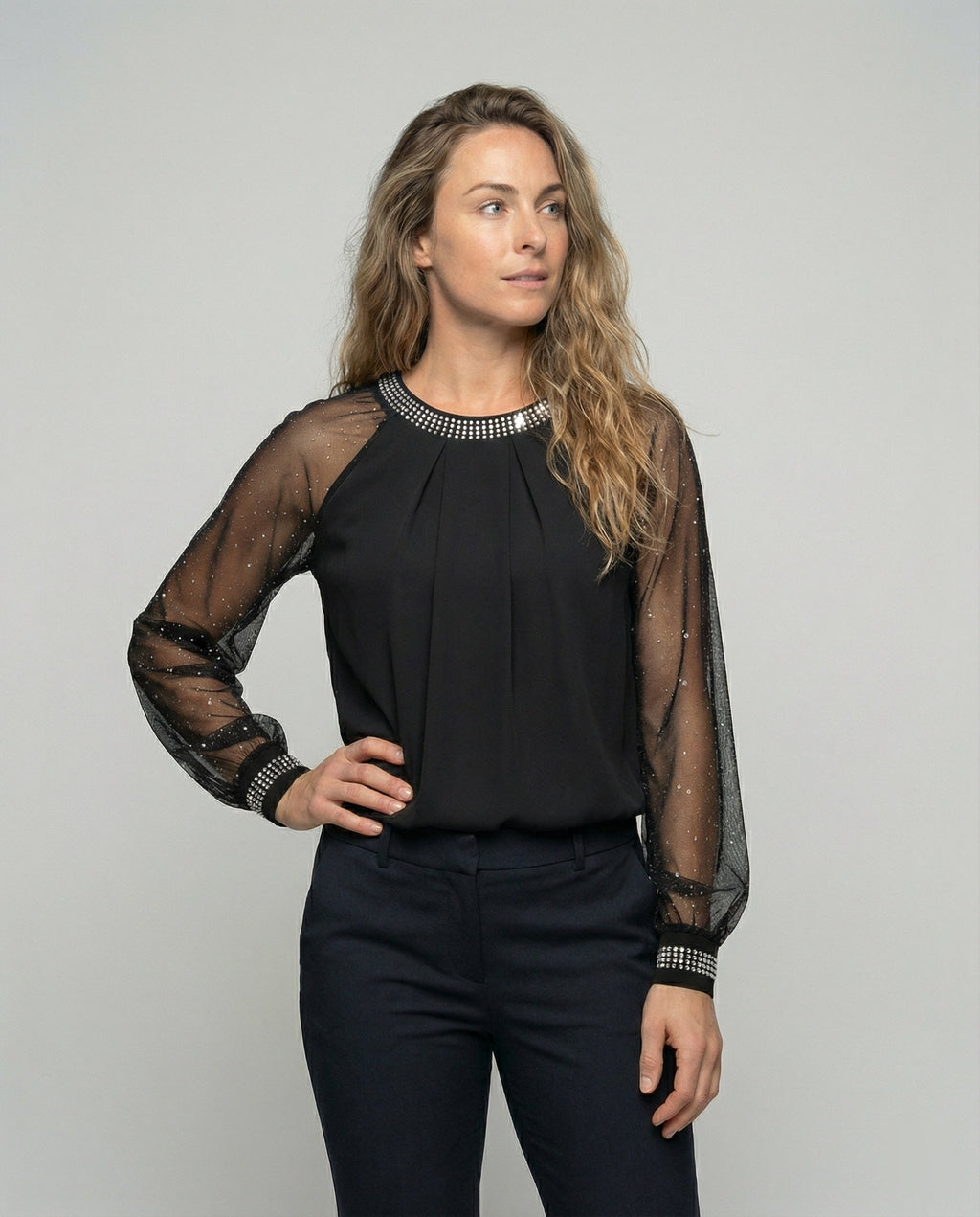 Women's Elegant Black Long Sleeve Blouse