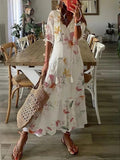 Women's Short Sleeve V-Neck Bohemian Maxi Summer Dress