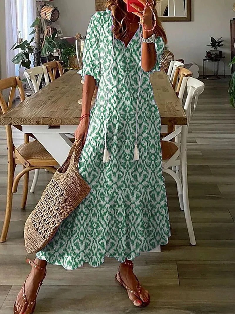 Women's Short Sleeve V-Neck Bohemian Maxi Summer Dress