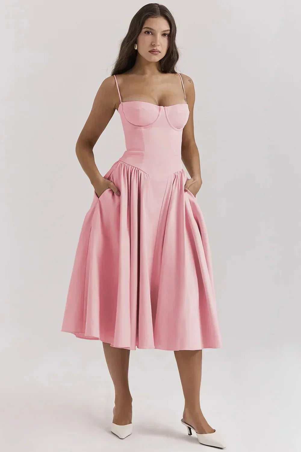 Midi Dress with Pleated Skirt for Women - Monica