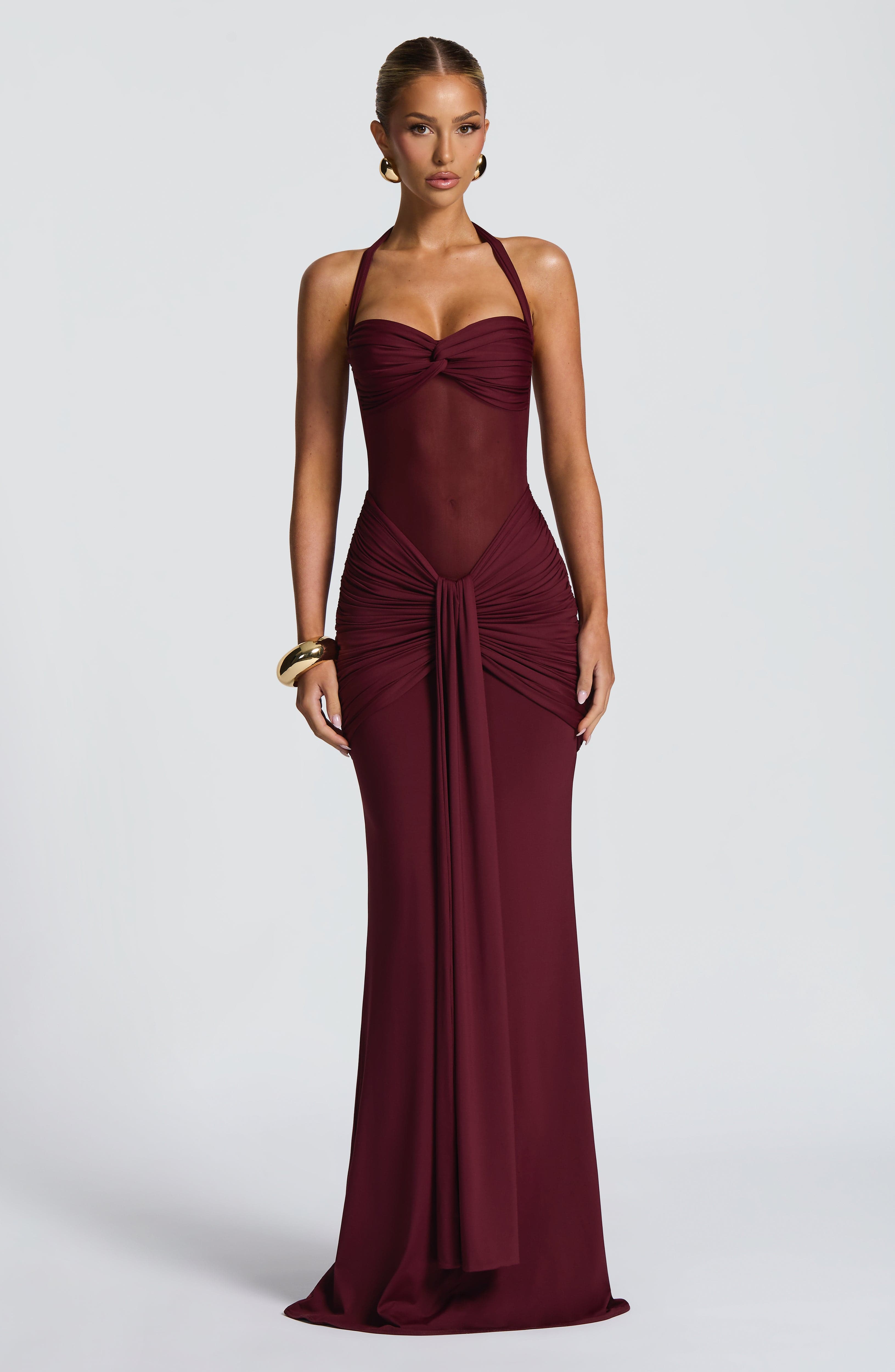 Burgundy Maxi Dress with Halter Neck for Women - Selvaggia