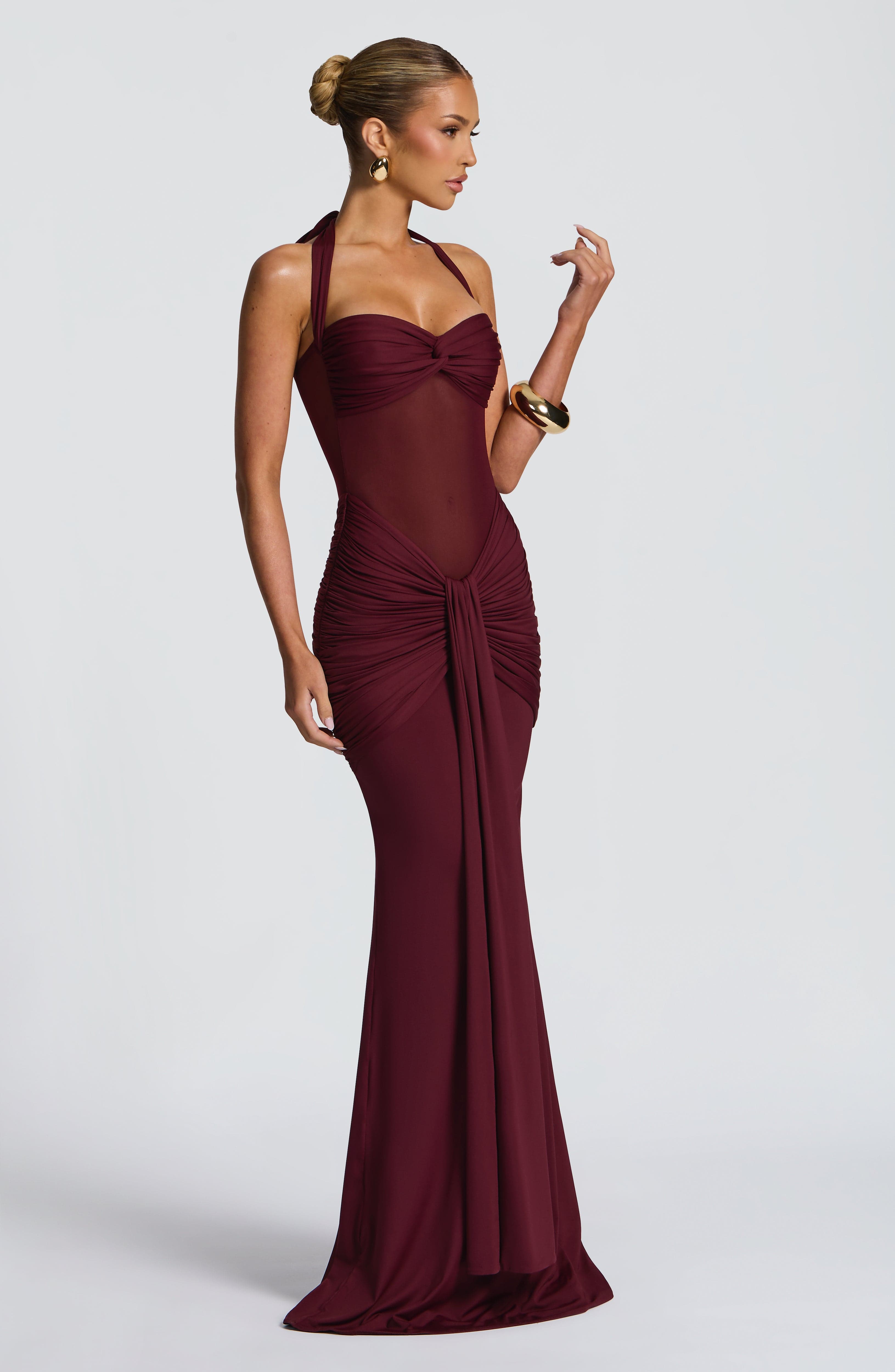 Burgundy Maxi Dress with Halter Neck for Women - Selvaggia