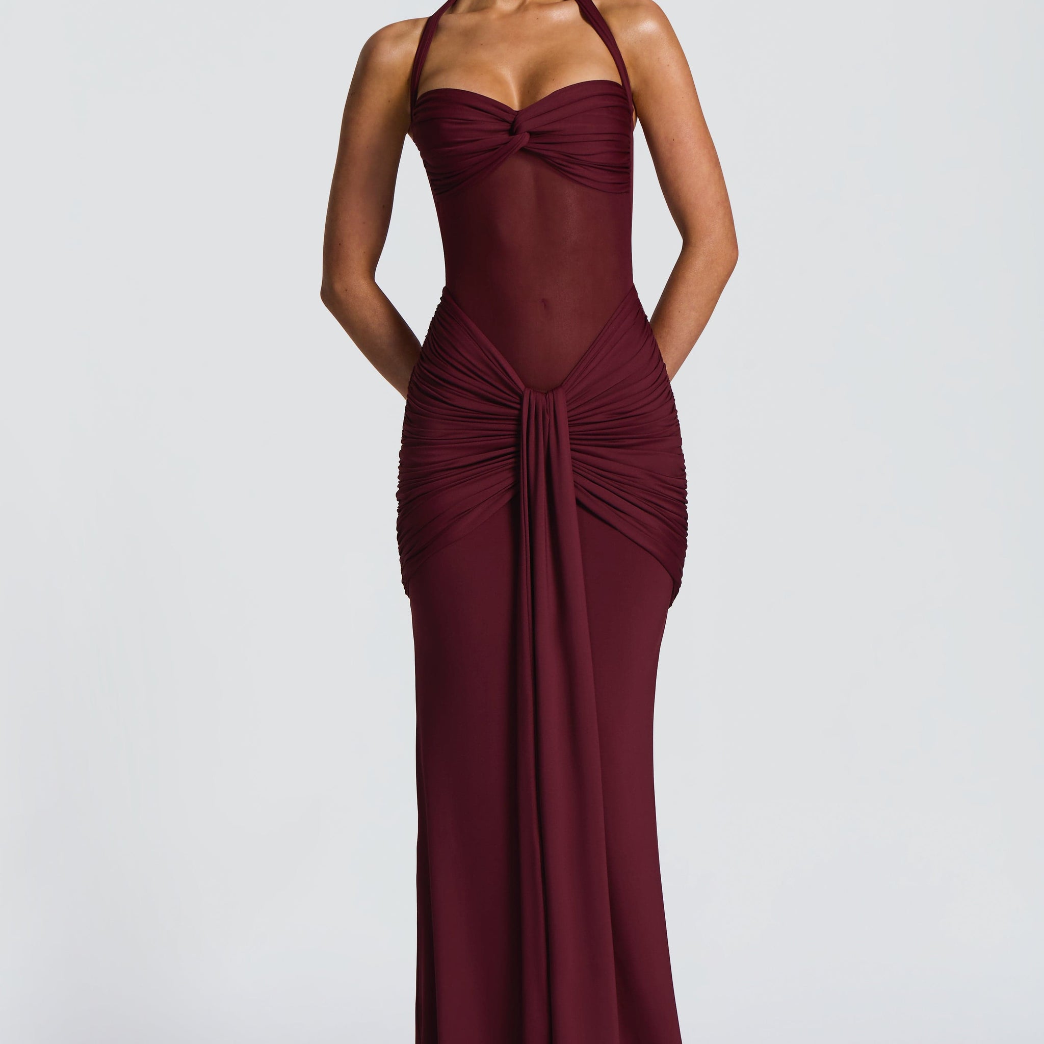 Burgundy Maxi Dress with Halter Neck for Women - Selvaggia