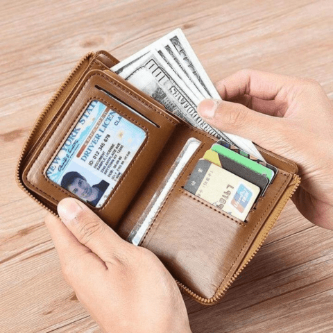 Men's Vintage Minimalist Wallet | Card Holder with Clear ID Window