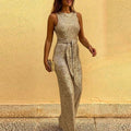 Women's Sleeveless Jumpsuit with Tie Belt for Parties