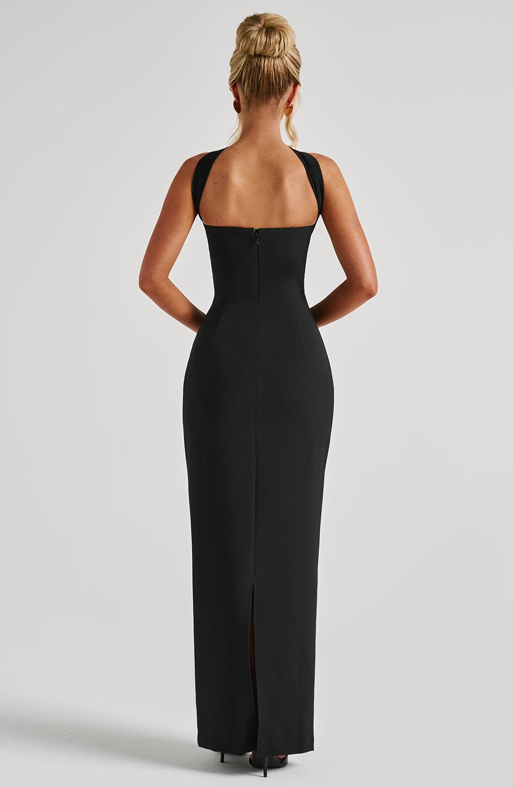Black Strapless Maxi Dress with Scarf Detail for Women - Carla